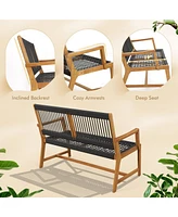 Slickblue Outdoor Acacia Wood Bench with Backrest and Armrests