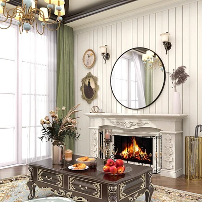 Homlux 30 Inch Round Wall Mirror with Black Aluminum Alloy Frame