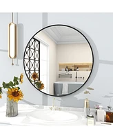 Homlux 30 Inch Round Wall Mirror with Black Aluminum Alloy Frame