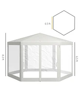 Streamdale Furniture Uv-Protected Hexagon Gazebo with Side Walls for Outdoor Parties and Camping