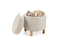 Slickblue Round Fabric Storage Ottoman with Tray and Non-Slip Pads for Bedroom