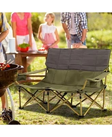 Slickblue Oversized Camping Chair Folding Loveseat Camping Couch with Cup Holders & Thick Padding