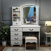 Streamdale Furniture Vanity Desk with Mirror, Lights, and 6 Drawers