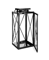 Streamdale Furniture Modern Stainless Steel Lantern with X-Frame Design and Hanging Handle