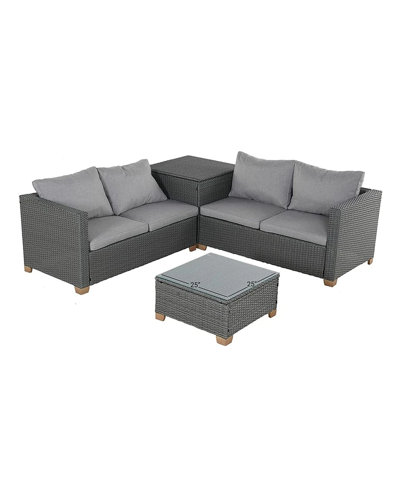 Mondawe 4 Pieces Outdoor Conversation Sets with Cushions, Wicker Modular Sofa Sets for Garden Backyard Terrace