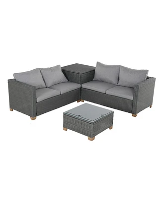 Mondawe 4 Pieces Outdoor Conversation Sets with Cushions, Wicker Modular Sofa Sets for Garden Backyard Terrace