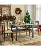 Sugift 5 Pieces Faux Marble Dining Set Table with Solid Steel Frame