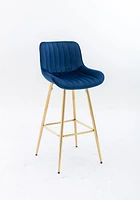 Set Of 2 Bar Stools, With Steel Frame Footrest Velvet Fabric Golden Leg Simple Bar Stool, Blue