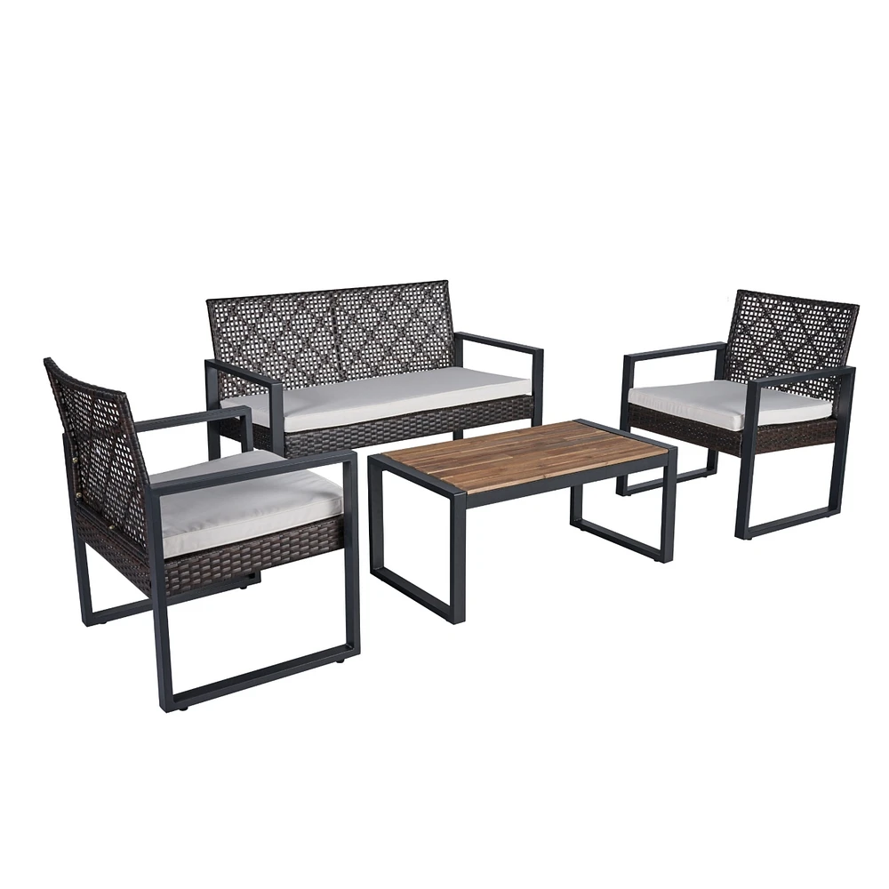 Streamdale Furniture Versatile Outdoor Patio Conversation Set with Rattan and Acacia Wood