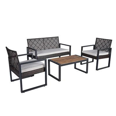 Streamdale Furniture Versatile Outdoor Patio Conversation Set with Rattan and Acacia Wood