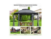 Slickblue 11.5 ft Outdoor Patio Round Dome Gazebo Canopy Shelter with Double Roof Steel