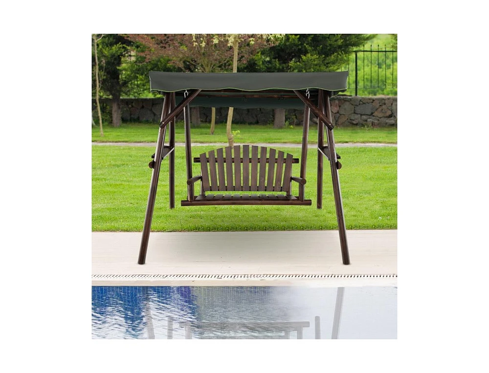 Slickblue 2-Person Outdoor Wooden Porch Swing with an Adjustable Canopy