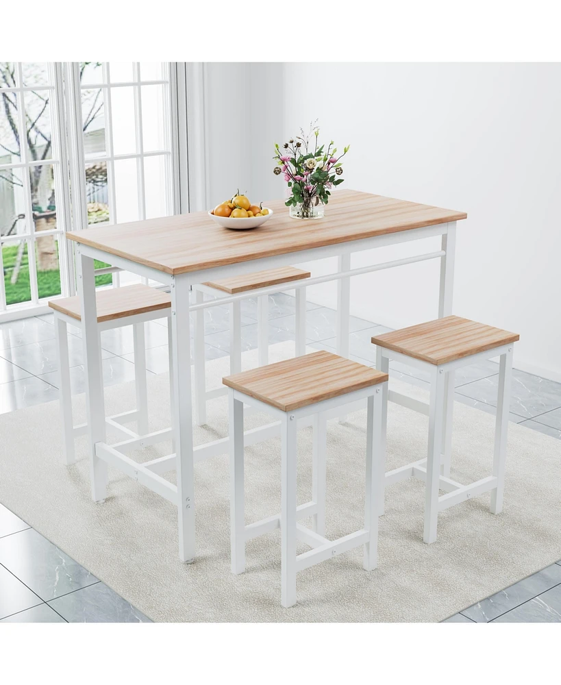 Simplie Fun 5-piece modern kitchen table with four bar stools Bar table set 5PC, metal frame and Mdf, white oak,47.5" L x 23.7" W x 35.5" H.