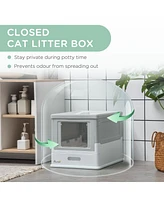 Streamdale Furniture Fully Enclosed Covered Private Cat Litter Box with Pull Tray and Double Doors