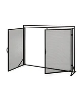 Matte Black Modern Iron Fireplace Screen with Access Doors