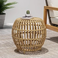 Handcrafted Faux Rattan Woven Side Table with Boho Style
