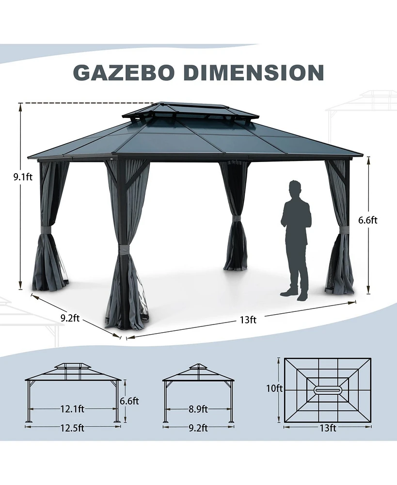 Streamdale Furniture 10X13ft Patio Gazebo with Netting & Curtains, Black