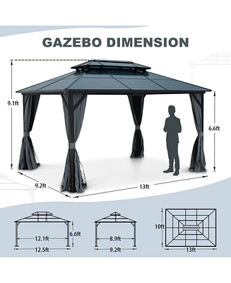 Streamdale Furniture 10X13ft Patio Gazebo with Netting & Curtains, Black