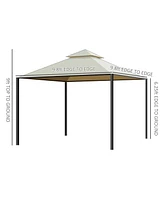 Simplie Fun Elegant Double Canopy Gazebo with Privacy Curtains and Stylish Motifs