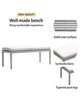 Outdoor Patio Aluminum Stationary Bench With Sunbrella Fabric Cushion, Grayish