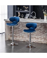 Simplie Fun Masaccio Velvet Upholstered Adjustable Swivel Barstool, Set of 2, Blue