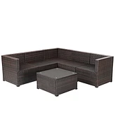 Costway 6PCS Patio Rattan Furniture Set Sectional Cushioned Sofa Deck