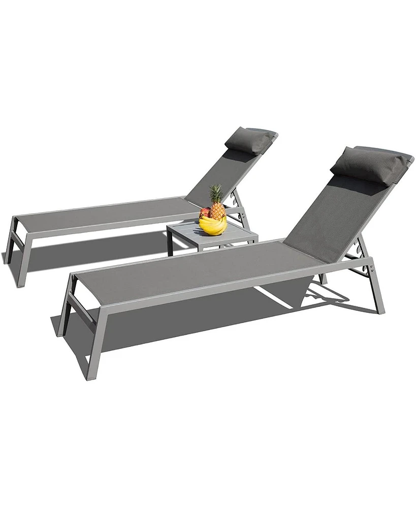 Simplie Fun Aluminum Pool Lounge Set, 3 Pieces Textilene Recliner With Headrest