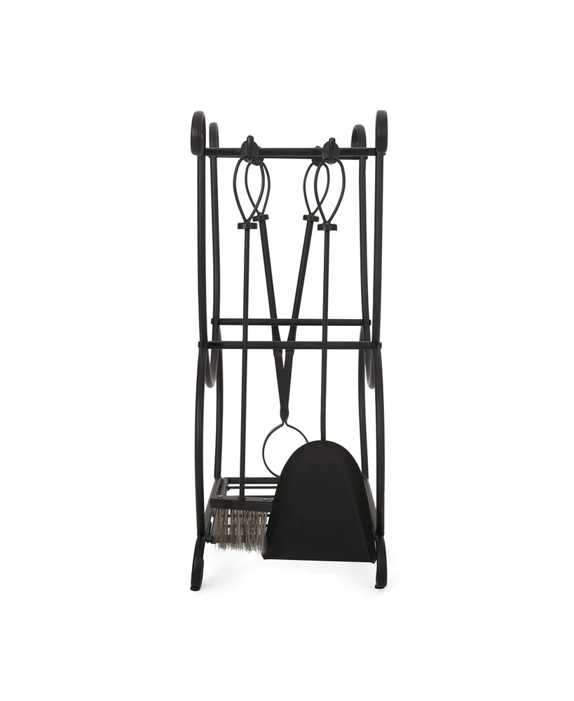 Simplie Fun Roderick Wrought Iron Log Rack and 4-Piece Tool Set