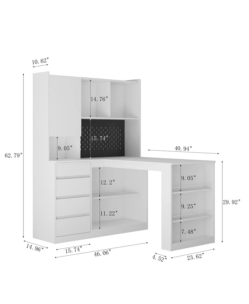 Simplie Fun Space-Saving L-Shaped Desk with Ample Workspace, Built-In Charging Station