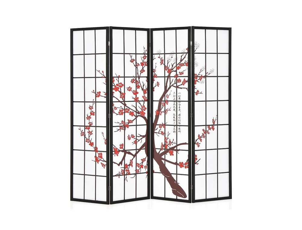 Slickblue 6FT Folding Decorative Oriental Privacy Screen with Plum Blossom Design for Home Office-White