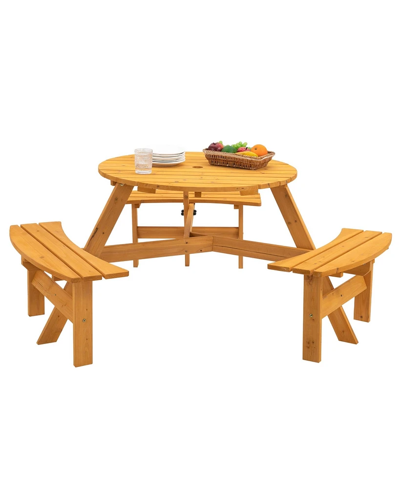 Simplie Fun 6-Person Circular Wooden Picnic Table - Natural