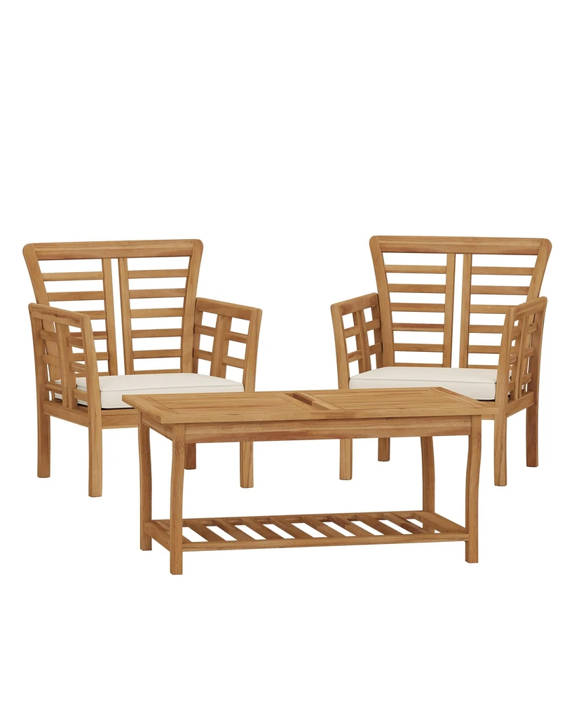 Simplie Fun Modern, Weather-Resistant Acacia Wood Seating Set with Slat Panel Design