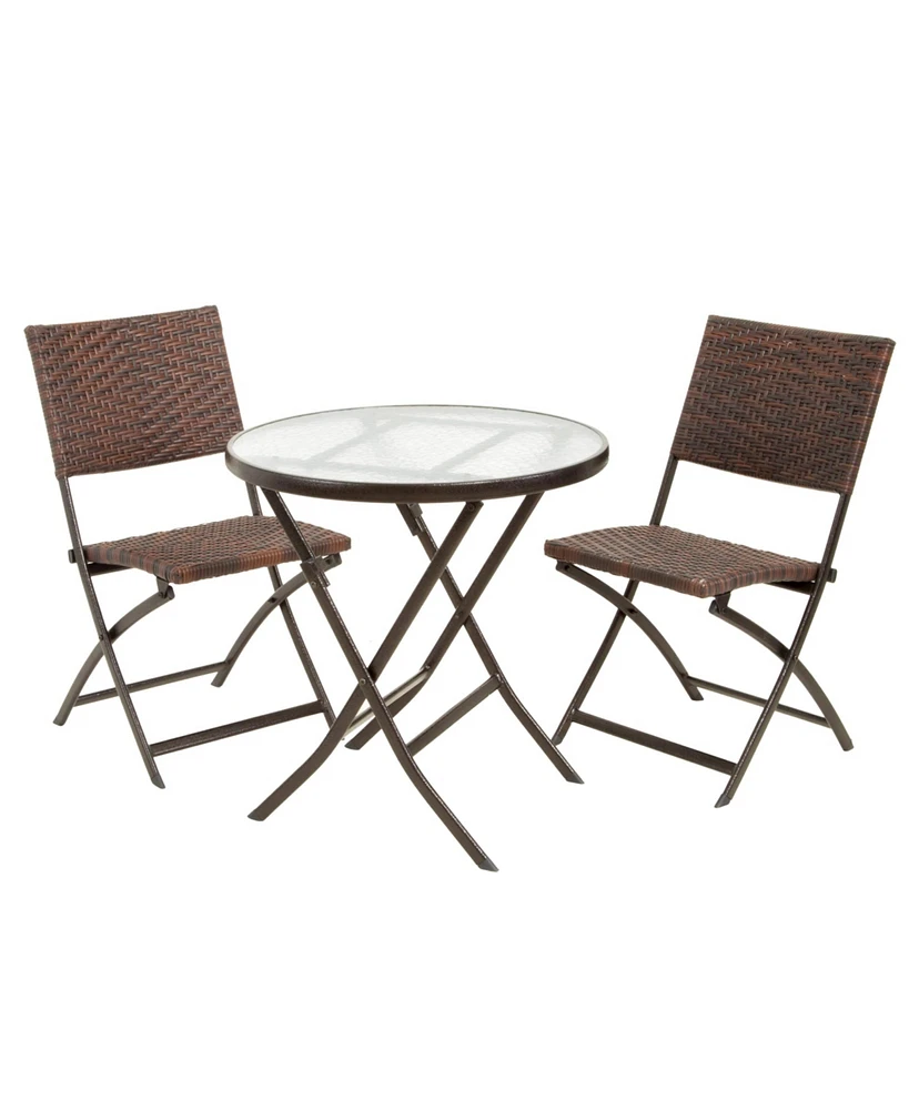 Simplie Fun Chic Folding Bistro Set Woven Chairs, Sleek Table, Space-Saving Design