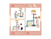 Slickblue 3-in-1 Height Adjustable Basketball Stand Set with Soccer and Roller