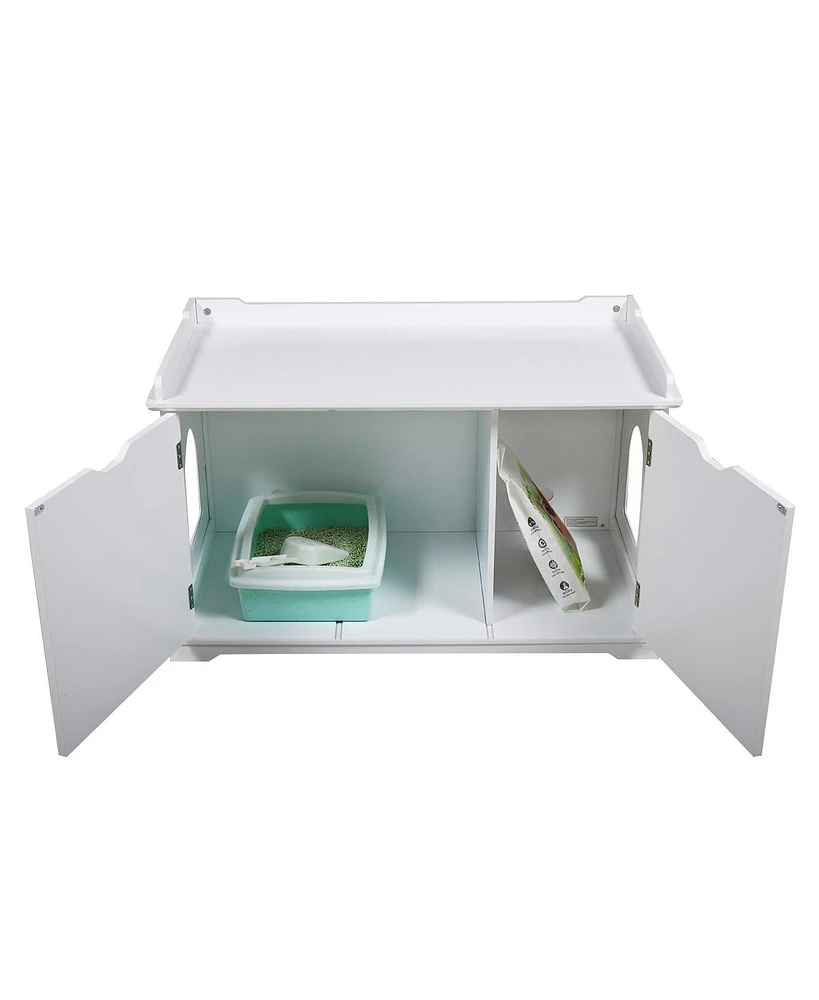 Streamdale Furniture Spacious White Mdf Cat Litter Box Enclosure with Privacy Door