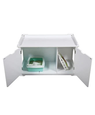 Simplie Fun Spacious White Mdf Cat Litter Box Enclosure with Privacy Door