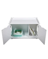 Simplie Fun Spacious White Mdf Cat Litter Box Enclosure with Privacy Door