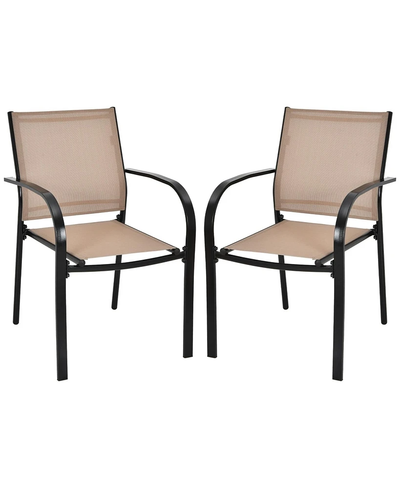 Slickblue Set of 2 Patio Stackable Dining Chairs with Armrests Garden Deck-Brown