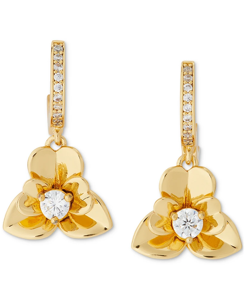 kate spade new york Gold-Tone Precious Pansy Pave Drop Huggie Earrings