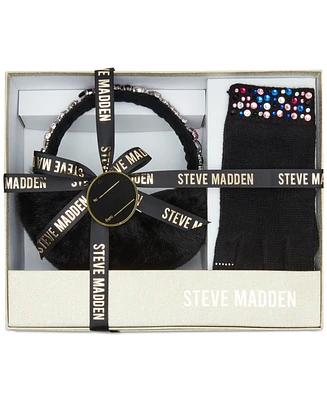 Steve Madden Women's 2-Pc. Bedazzled Gems Earmuffs & Gloves Set