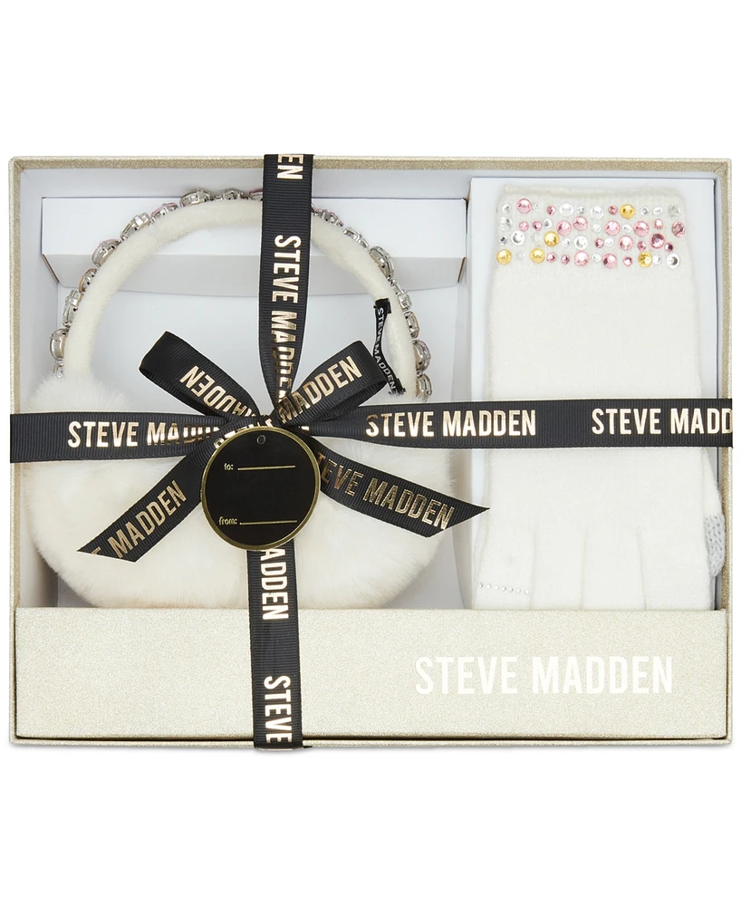 Steve Madden Women's 2-Pc. Bedazzled Gems Earmuffs & Gloves Boxed Gift Set