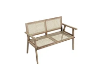 Slickblue Indonesia Teak Wood Garden Bench with Armrests and Natural Rattan Backrest