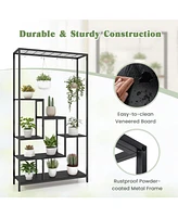 Slickblue 6-Tier Tall Plant Stand 71" Metal Indoor Shelf with 10 Hanging Hooks