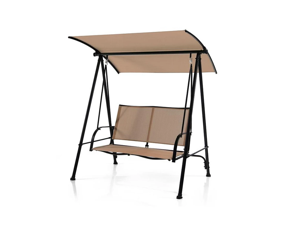 Slickblue 2-Seat Outdoor Canopy Swing with Comfortable Fabric Seat and Heavy-duty Metal Frame