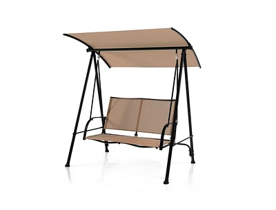 Slickblue 2-Seat Outdoor Canopy Swing with Comfortable Fabric Seat and Heavy-duty Metal Frame