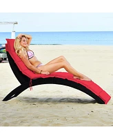 Gymax Foldable Rattan Wicker Chaise Lounge Chair w/ Red Cushion Patio Outdoor