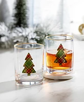 Cambridge 13 Oz Plaid Evergreen Tree Dof Glasses, Set of 2