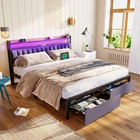 Streamdale Furniture King Bed Frames With Storage and Led Platform Frame