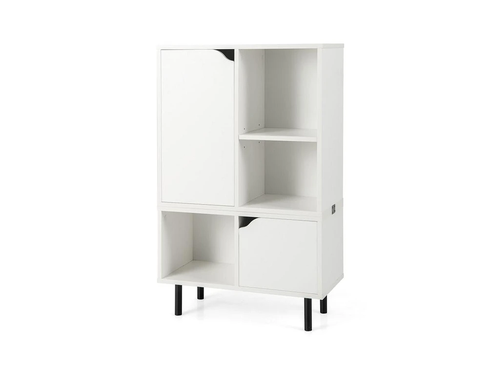 Slickblue Stackable Bookcase with Adjustable Shelf and Cubes-White