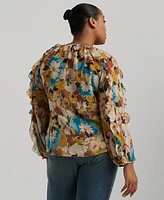 Lauren Ralph Plus Floral Tie-Neck Top